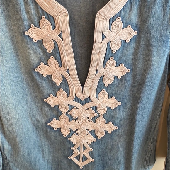 J Crew Denim Caftan Embroidered Tunic Size 00 - Picture 3 of 10